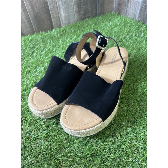 Soda Shoes - Soda Clip Open Toe Ankle Strap Platform Espadrille Sandal, Black, Size‎ 10